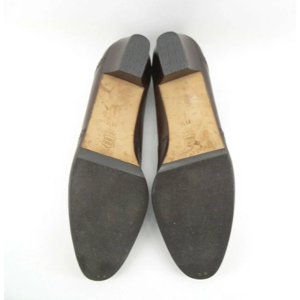 Novella for Classique Shoe Salon Brown Leather Wingtip Block Heel‎ Shoes SZ 39.5